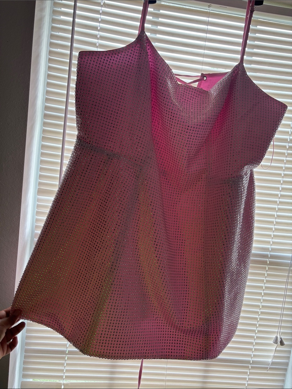 Pink Sequin Spaghetti Strap Dress